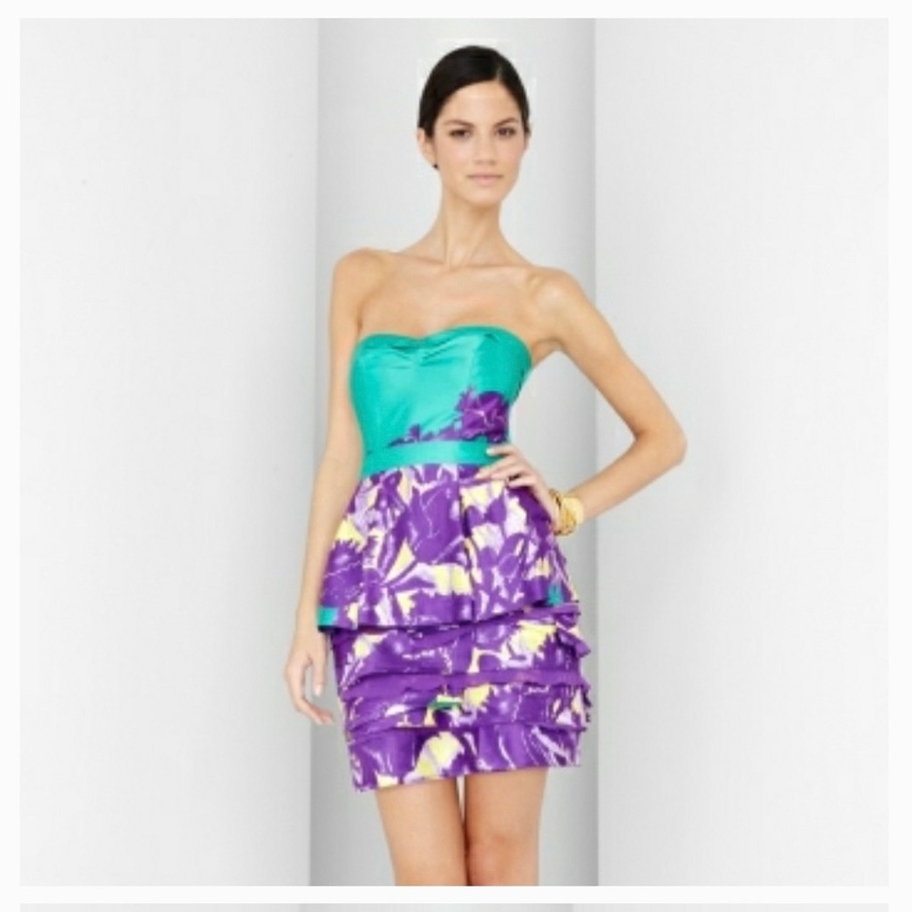 BCBG ultraviolet tired strapless dress